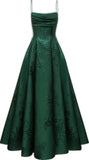 Chic A line Straps Sleeveless Floral Lace Green Prom Dress HZ0311