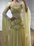Pretty Mermaid Strapless Maxi Long Party Yellow Chiffon Prom Dresses Evening Dress HZ0311
