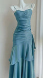Fashion Burgundy Ruffle Long Prom Dresses Spaghetti Straps Dance Dress HZ0311
