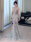 Sparkly Mermaid Sweetheart Silver Sequin Long Prom Dresses Senior Graduation Dance Evening Outfits HZ0311