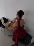 Unique Mermaid Spaghetti Strap Red With Scarf Long Prom Dresses Inspiration 18th Birthday Gowns Formal Evening Dress HZ0311