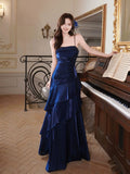 Princess Mermaid Spaghetti Strap Satin Royal Blue Long Prom Dresses Party Dress 18th Birthday Outfits Graduation Gown HZ0311