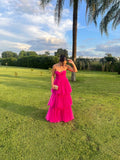 Sexy Ball Gown Sweetheart Basque Waist Corset Ruffle Hot Pink Tulle Long Formal Party Prom Dresses HZ0311