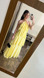 Modest A Line Halter Yellow Chiffon Prom Dresses Inspo Simple Long Prom Gowns HZ0311