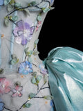 Modest Sheath Sweetheart Sleeveless Tulle Floral Long Prom Dress Mint Green For Women Girls Evening Dresses HZ0311