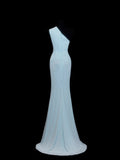 Shining Sheath One Shoulder Sequin Light Sky Blue Long Party Dresses Prom Dresses Impress Wedding Guest Dress HZ0311