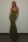 Sexy Mermaid Spaghetti Strap Olive Green Lace Backless Long Prom Dresses Senior Graduation Dance Evening Outfits HZ0311