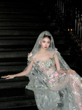 Shimmer Mermaid Scoop Neck Floral Sequin Lace Wedding Dress With Train Fairytale Brides Gown Wedding Dresses HZ0311