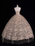 Ball Gown Strapless Champagne Sleeveless With Applique Tulle Long Quinceanera Dresses Sweet 15 16 Birthday Outfits HZ0311