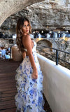 Mermaid Ruffle Floral Print Floor Length Prom Dresses HZ0311