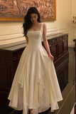 Gorgeous A Line Square Neckline Sleeveless White Date Night Dress Prom Dresses Birthday Outfits HZ0311