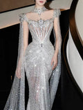 Luxurious Mermaid Evening Dress Strapless Gold Sequins Prom Dress Long Party Dress 19th Birthday Outfits HZ0311
