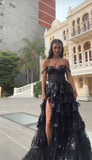 Sparkly Ball Gown Off The Shoulder Lace Slit For High School Teens Girls Prom Dresses Sequin Long Formal Evening Party Gowns HZ0311