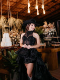 High Low Prom Dress Women Black Organza Long Formal Dance Evening Party Gowns HZ0311