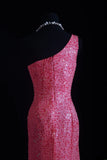 Vintage Prom Dresses 90s Formal Sheath One Shoulder Pink Sequins Long Party Gowns Prom Dresses HZ0311