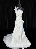 Vintage Wedding Gowns 1960s Dresses Simple Mermaid One Shoulder Style for Bride With Bow-knot Train White Petite/Plus Size Bridal Gown HZ0311