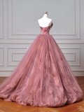 Modest Senior Prom Dresses High Schools Inspiration Ball Gown Strapless Floral Pink Semi Formal Grad Long Prom Dress HZ0311