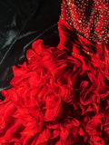 Vintage Ball Gown Strapless Red Tiered Hoco Gowns Short 16th Birthday Dress Homecoming Dresses Cocktail Gown HZ0311
