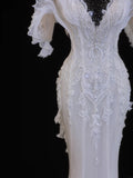 Elegant Women's Mermaid Sweetheart With Pleated Appliques White Long Wedding Gowns Dresses HZ0311