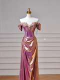Classy Mermaid Off The Shoulder Pink With Short Sleeves Long Formal Prom Dresses Dance Night Outfits Party Gowns HZ0311