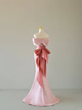 Simple Mermaid Sweetheart Blush Pink Satin Short Sleeves Prom Dresses Long Prom Gowns HZ0311