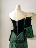 Unique Mermaid Strapless Dark Green Sequin Prom Dresses Long Party Dress 20th Birthday Outfits Formal Gown HZ0311