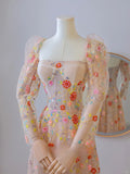 Cute A line Strapless With Long Sleeves Lace Floral Long Prom Dresses Formal Party Dress Prom Gown HZ0311