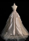 Pearl Pink Strapless A-Line Tulle Long Party Gown with Pearls HZ0427