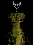 Vintage Ball Gown Strapless Olive Green 1980s With Beads College Formal Outfit Prom Graduation Dresses For Teens HZ0311