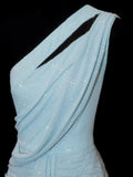 Chic Mermaid One Shoulder Light Sky Blue Pleated Ruffle Sequin Long Prom Dresses Inspiration Evening Gowns Formal Party Dress HZ0311