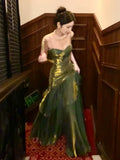 Modest Mermaid Spaghetti Straps Green Long Prom Dresses High School Teens Graduation Dance Dress 20th Birthday Outfits HZ0311