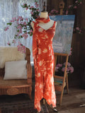 Vintage 1950s Mermaid V Neck Floral Chiffon With Scarf Prom Dresses Inspiration Long Party Evening Dress 18th Birthday Outfits HZ0311