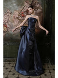 Simple Mermaid Navy Blue Strapless With Pleated Prom Dresses Inspiration Long Party Night Evening Gowns 19th Birthday Outfits HZ0311