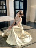 Elegant A line Square Neck Floral Satin Ankle Length Satin Prom Dresses 16th Nigh Party Birthday Outfits HZ0311