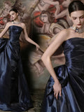 Simple Mermaid Navy Blue Strapless With Pleated Prom Dresses Inspiration Long Party Night Evening Gowns 19th Birthday Outfits HZ0311