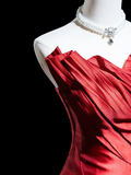 Retro Mermaid Strapless Burgundy Satin Long Prom Dresses Impress 18th Birthday Outfits Prom Gown HZ0311