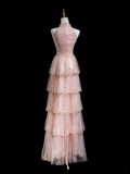 Retro A Line High Neck Blush Pink Sequin Long Prom Dresses Impress 20th Birthday Outfits Prom Gown HZ0311
