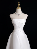 Timeless Ball Gown Strapless Sleeveless Satin Fitted Long Wedding Dress Bride Gown Wedding Dresses HZ0311