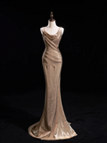 Sparkle Mermaid Asymmetrical Shoulder Straps Champagne Sequin Long Prom Dresses Impress 18th Birthday Outfits Prom Gown HZ0311