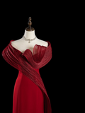 Retro Mermaid Off The Shoulder Burgundy Satin Long Prom Dresses Impress 18th Birthday Outfits Prom Gown HZ0311