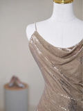 Sparkle Mermaid Asymmetrical Straps Champagne Sequin Long Prom Dresses Impress 19th Birthday Outfits Prom Gown HZ0311