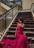 Glitter Mermaid Prom Dress Women Hot Pink Sequins Long Formal Dance Evening Party Gowns HZ0311