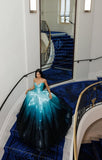 Blue Vintage Fashion Long Prom Dresses Ball Gown Evening Dress For Women HZ0311