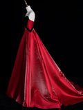 Modest A line Sweetheart Black Velvet Top Red Skirt Long Prom Dresses Night Formal Dresses HZ0311